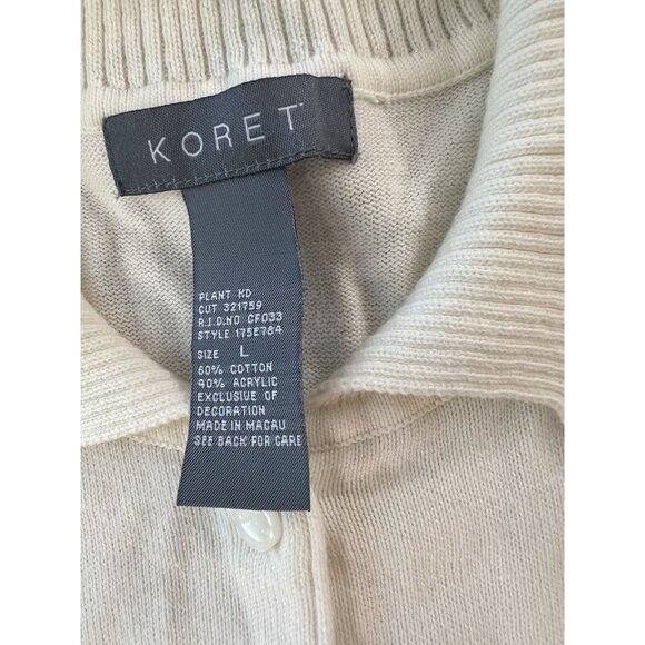 VTG Koret Short Sleeve Cardigan Button Up Pink Beige Embroidered Floral Sz LG - Picture 5 of 8